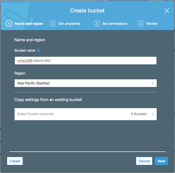 create bucket Page